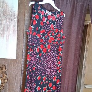 Floral Sleeveless Dress - Black and Red